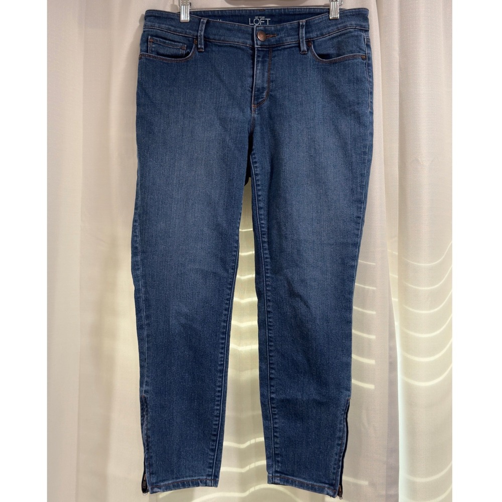 Ann Taylor Loft Curvy Skinny Ankle Jeans Blue Medium Wash Side Zip 30/10 338668